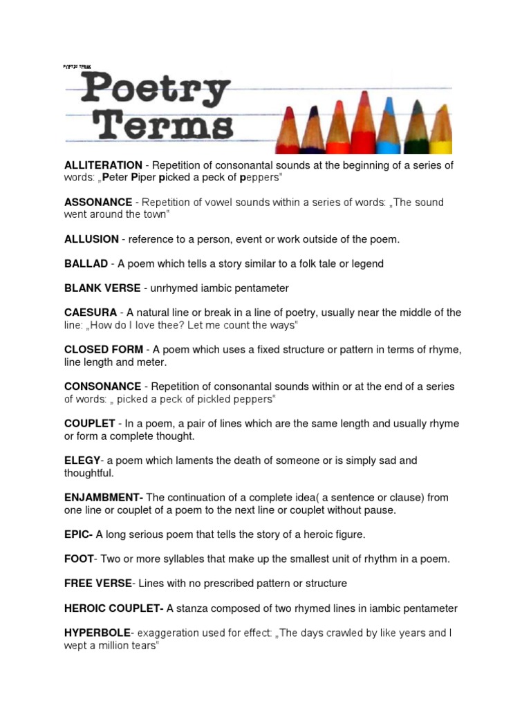 Poetic Terms Pdf Metre Poetry Poetry