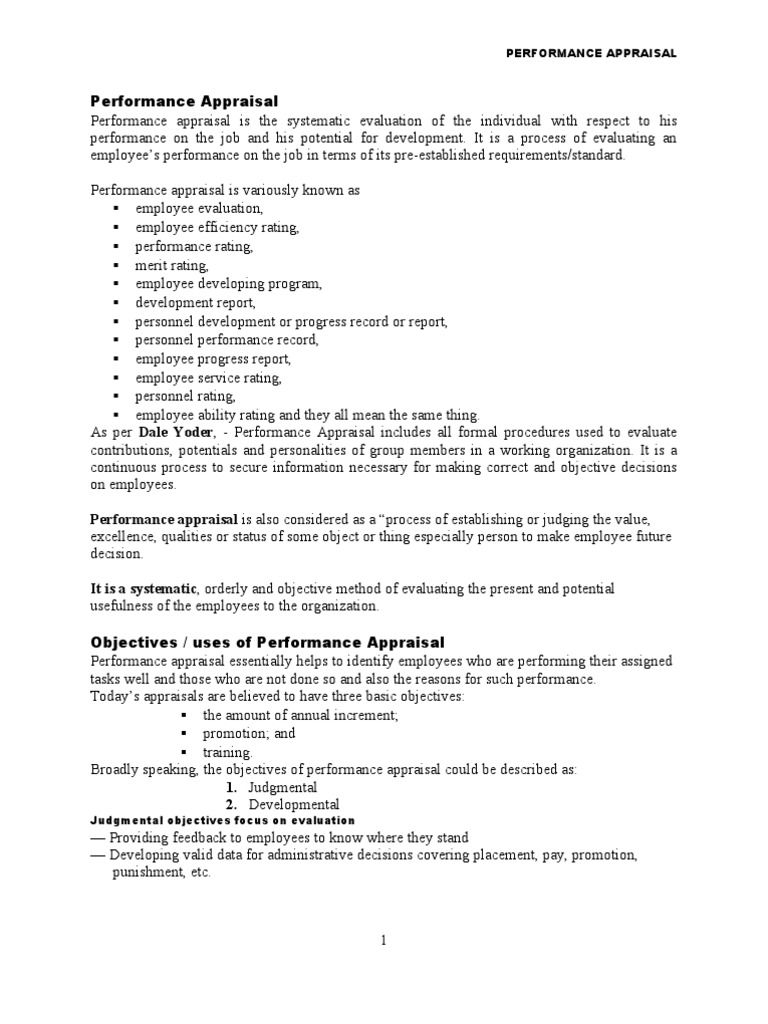 Performance Appraisal Is Also Considered As A "Process of Establishing ...