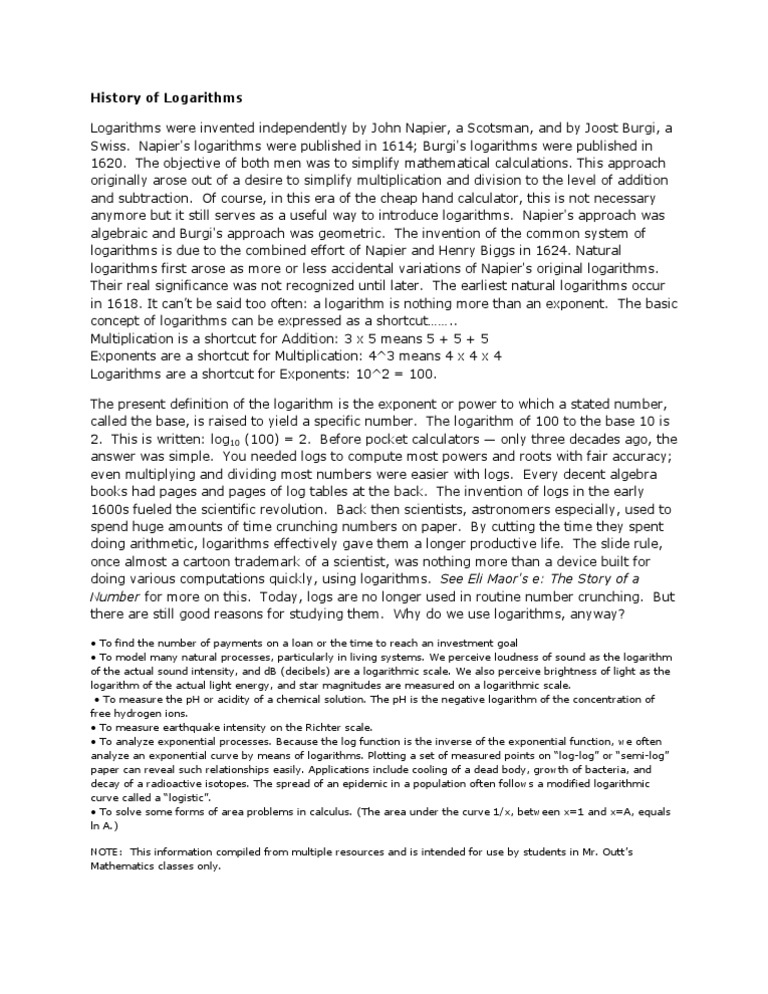 History of Logarithms PDF Logarithm Exponentiation