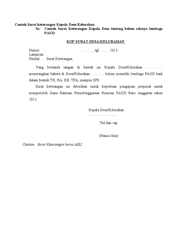 Contoh Surat Keterangan Kepala Desa | PDF