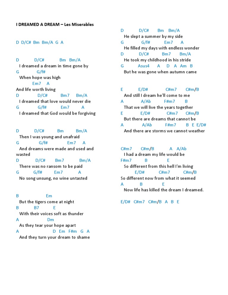 I Dreamed A Dream Chords | PDF