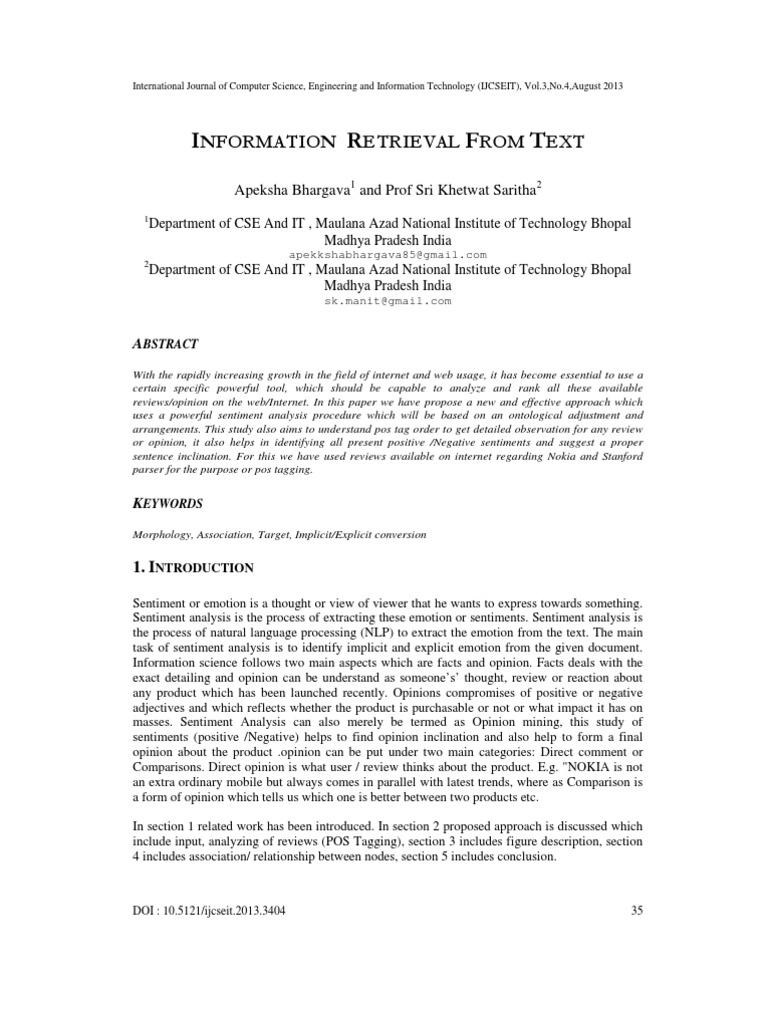 Information Retrieval From Text | PDF | Parsing | Part Of Speech