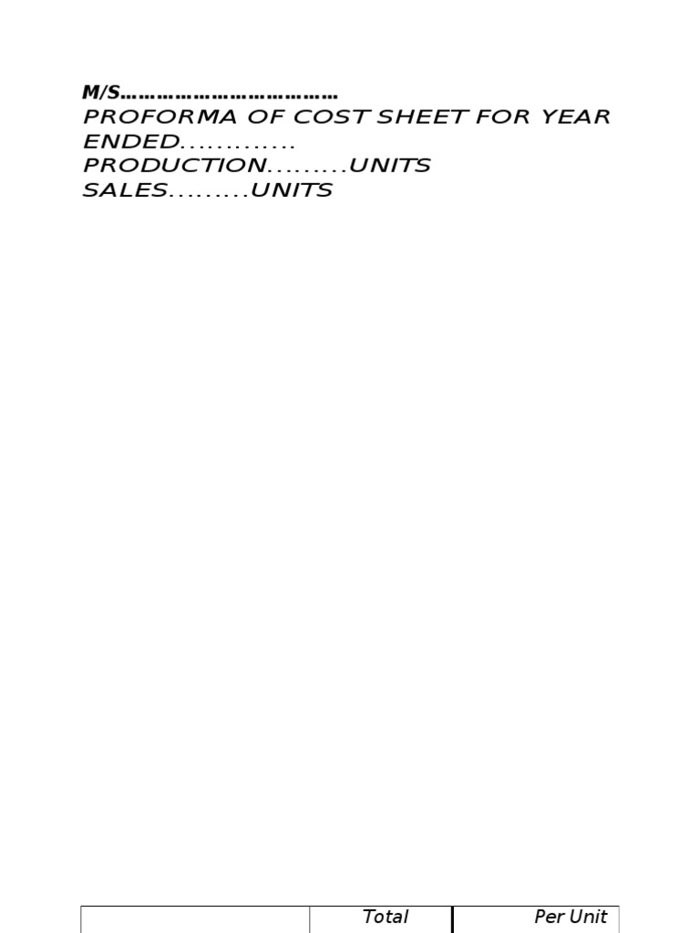 Revised Proforma of Cost Sheet | PDF
