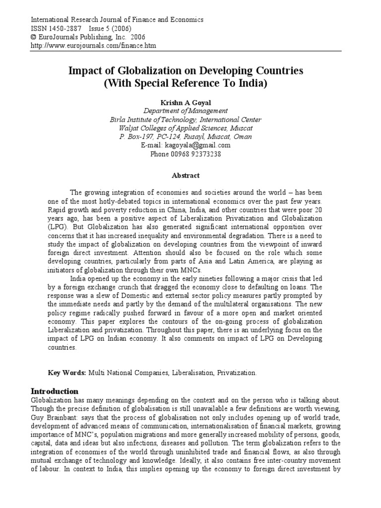 Impact of Globalization On Developing Countries (With Special Reference ...