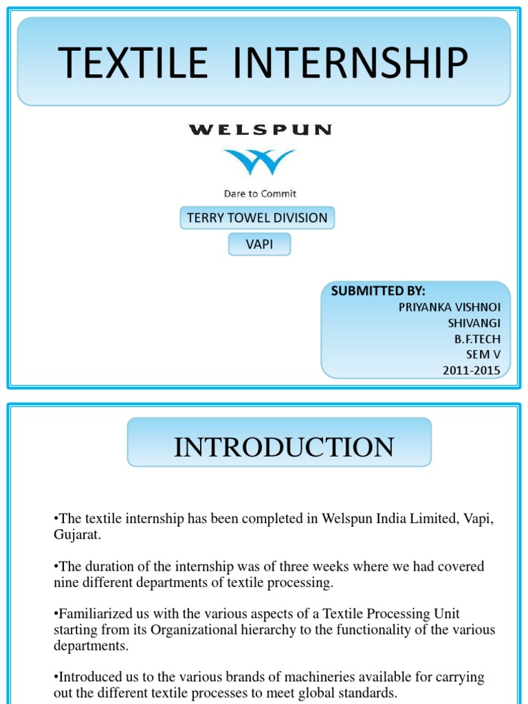 Welspun Internship, Vapi PDF Loom Spinning (Textiles)