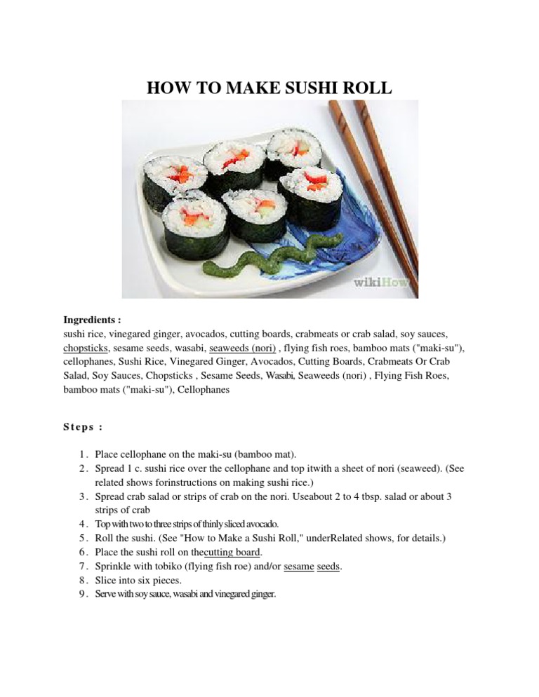 How To Make Sushi Roll: Ingredients | PDF