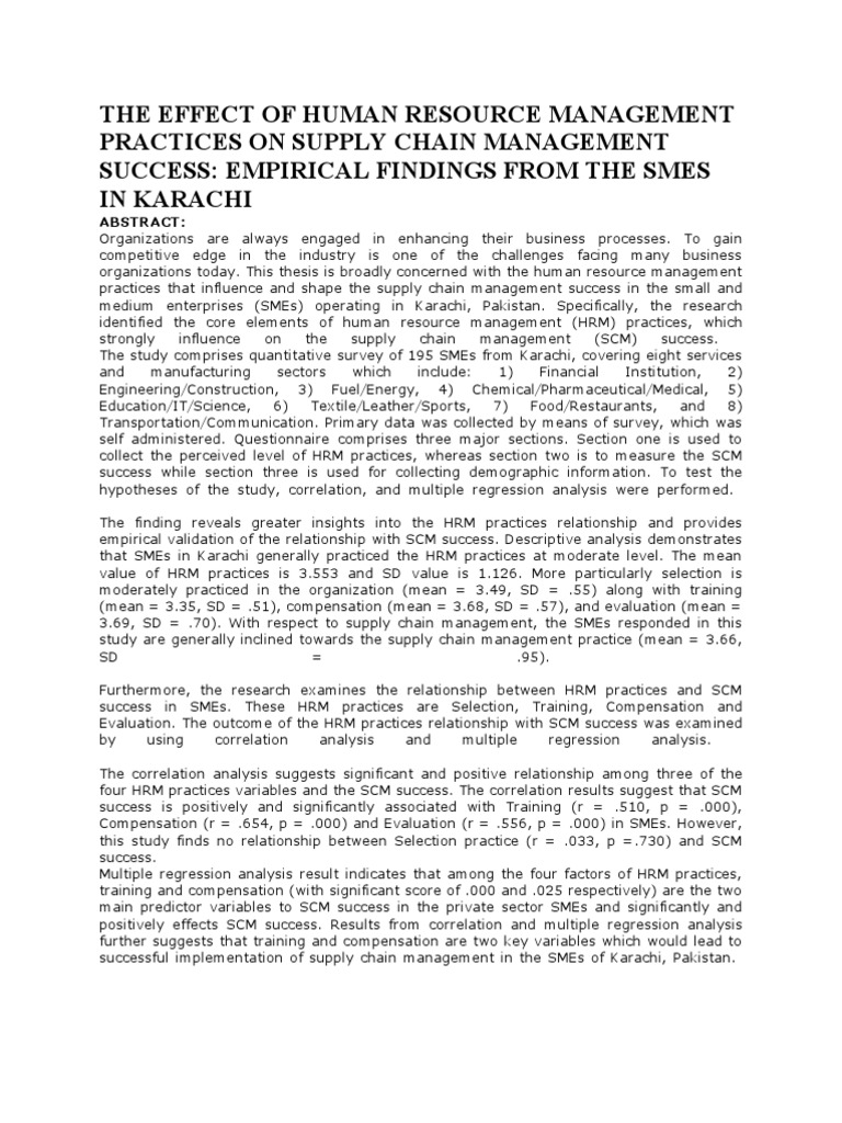 The Effect of Human Resource Management Practices On Supply Chain ...