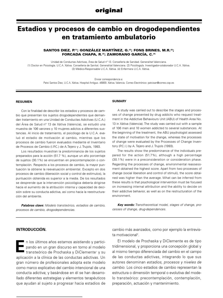 Estadíos y Procesos de Cambio en Adicciones | PDF | Comportamiento |  Aluminio