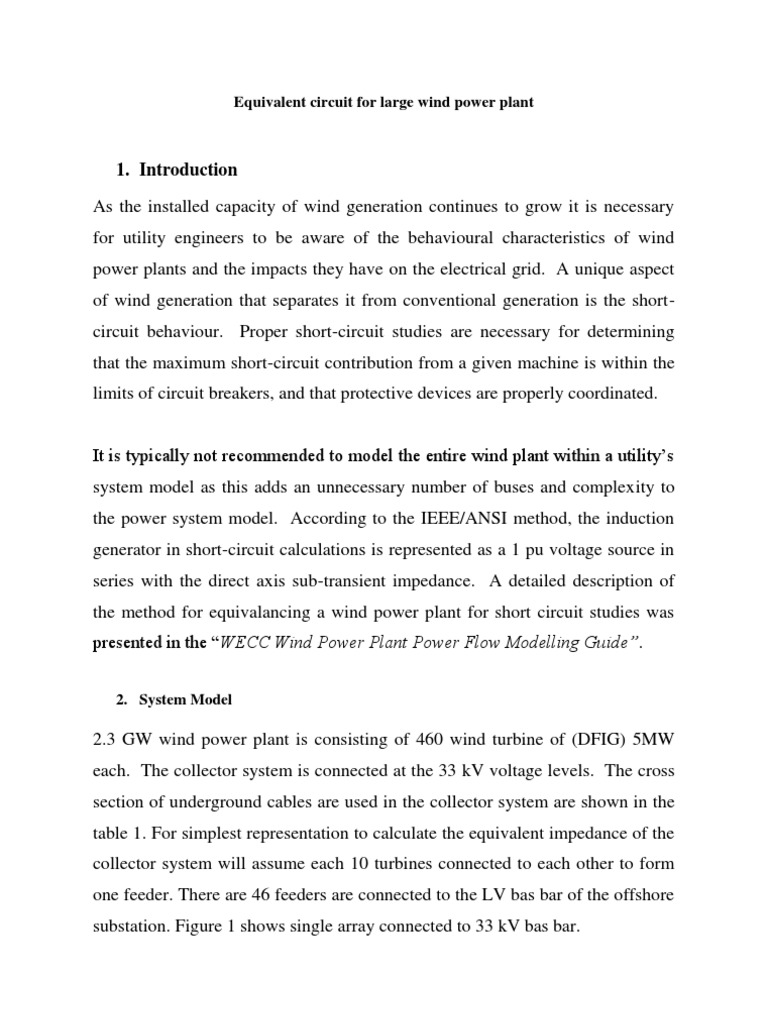 Equivalencing Collector System for Wind Plant | PDF | Wind Power ...