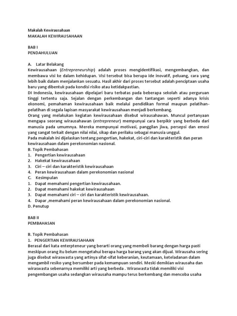 Makalah Kewirausahaan