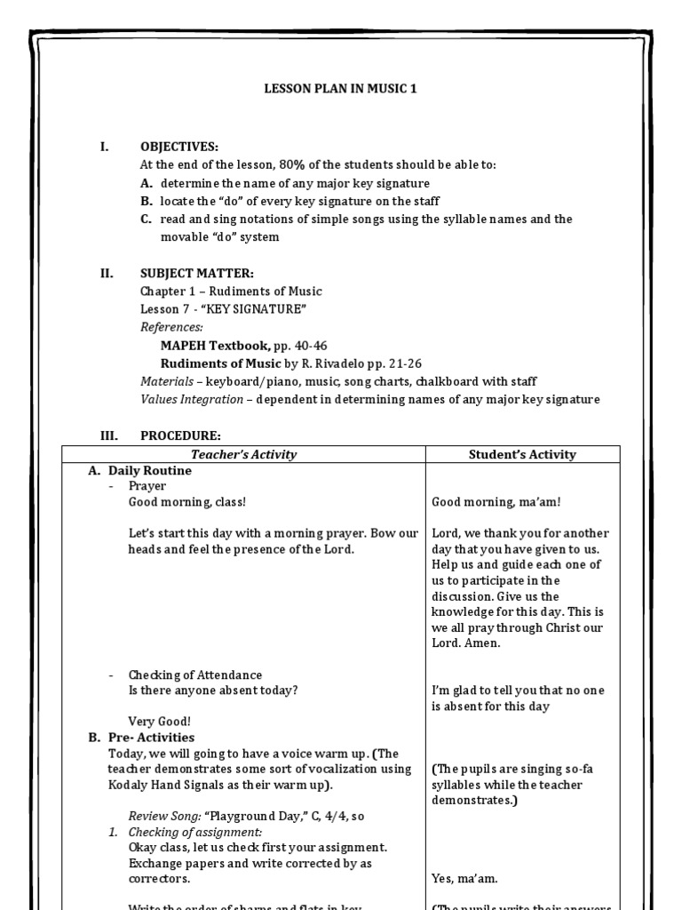 Lesson Plan in Music 1 Rhythm Musical Notation
