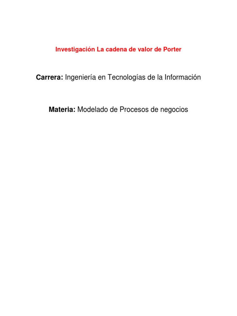 La Cadena de Valor de Porter | PDF | Cadena de valor | Coca Cola