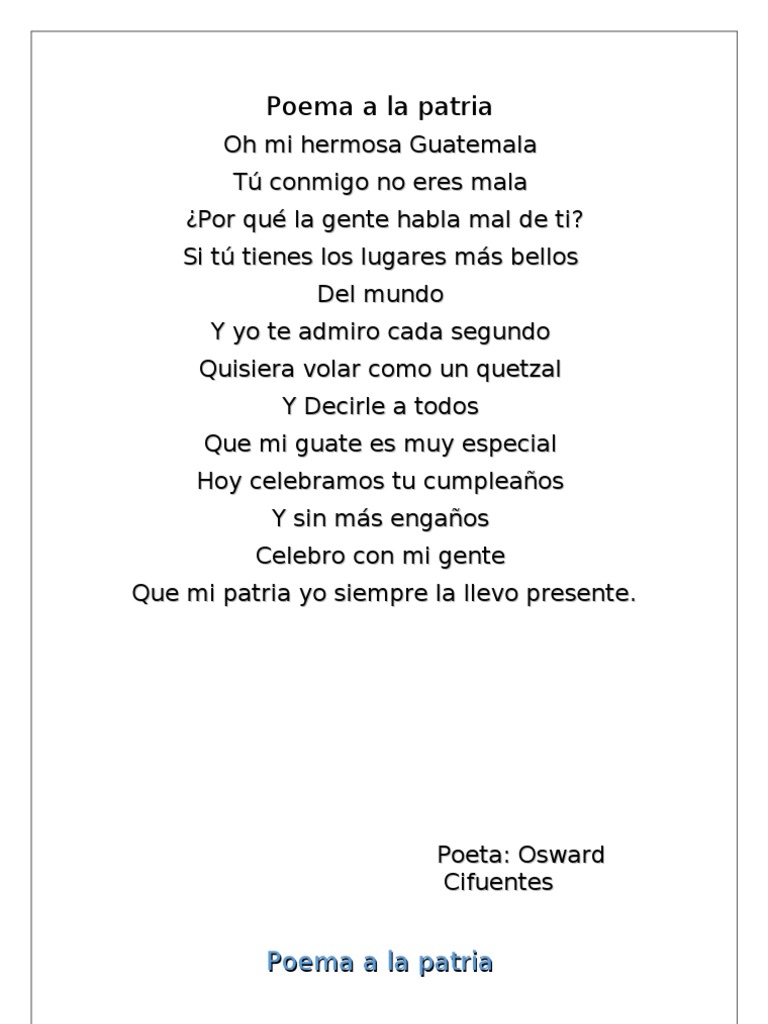 Poema A La Patria | PDF | Guatemala | Ocio