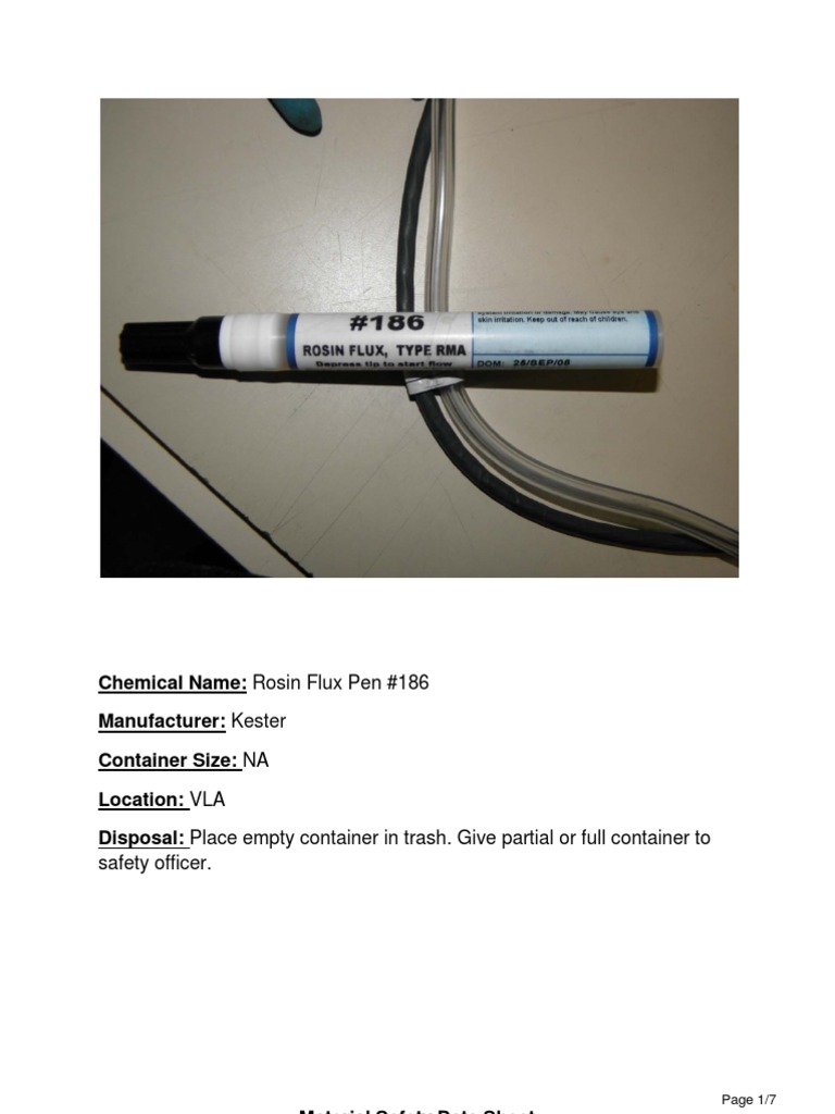 Kester Rosin Flux Pen 186 Dangerous Goods Carbon Dioxide