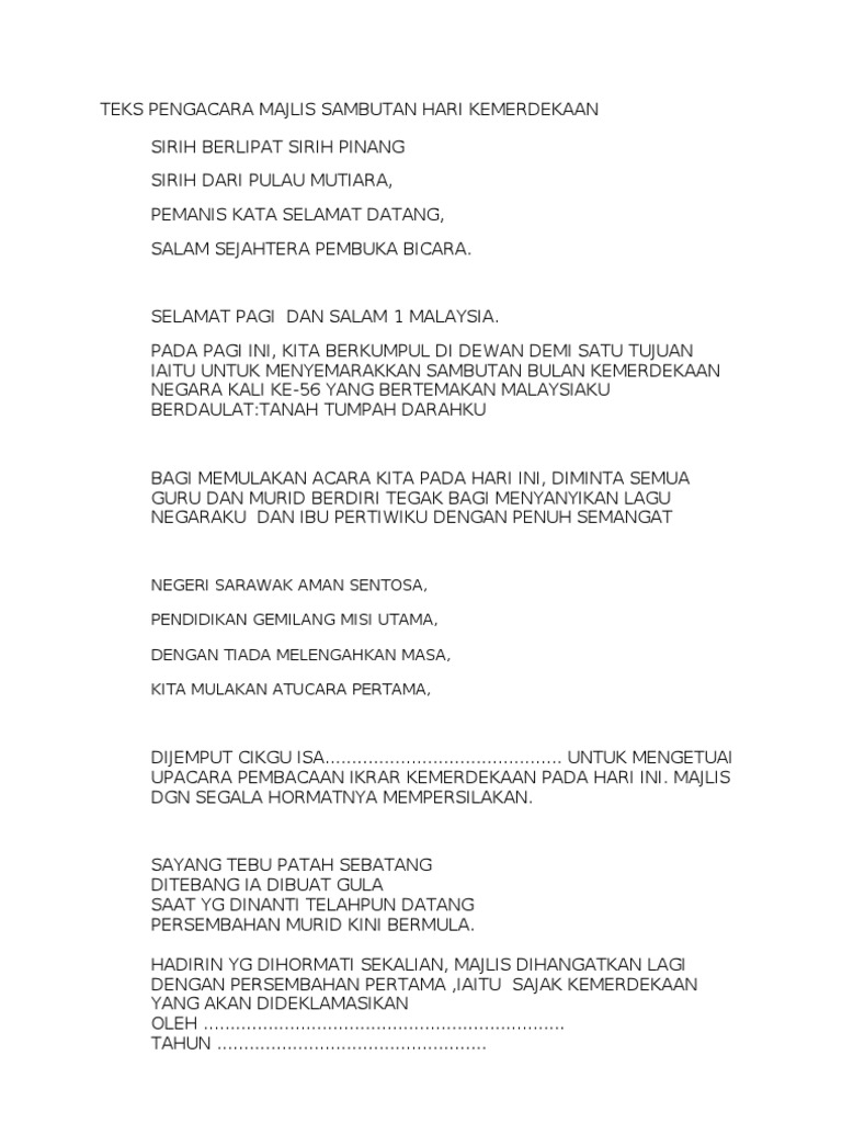 36978398 Teks Pengacara Majlis Sambutan Hari Kemerdekaan