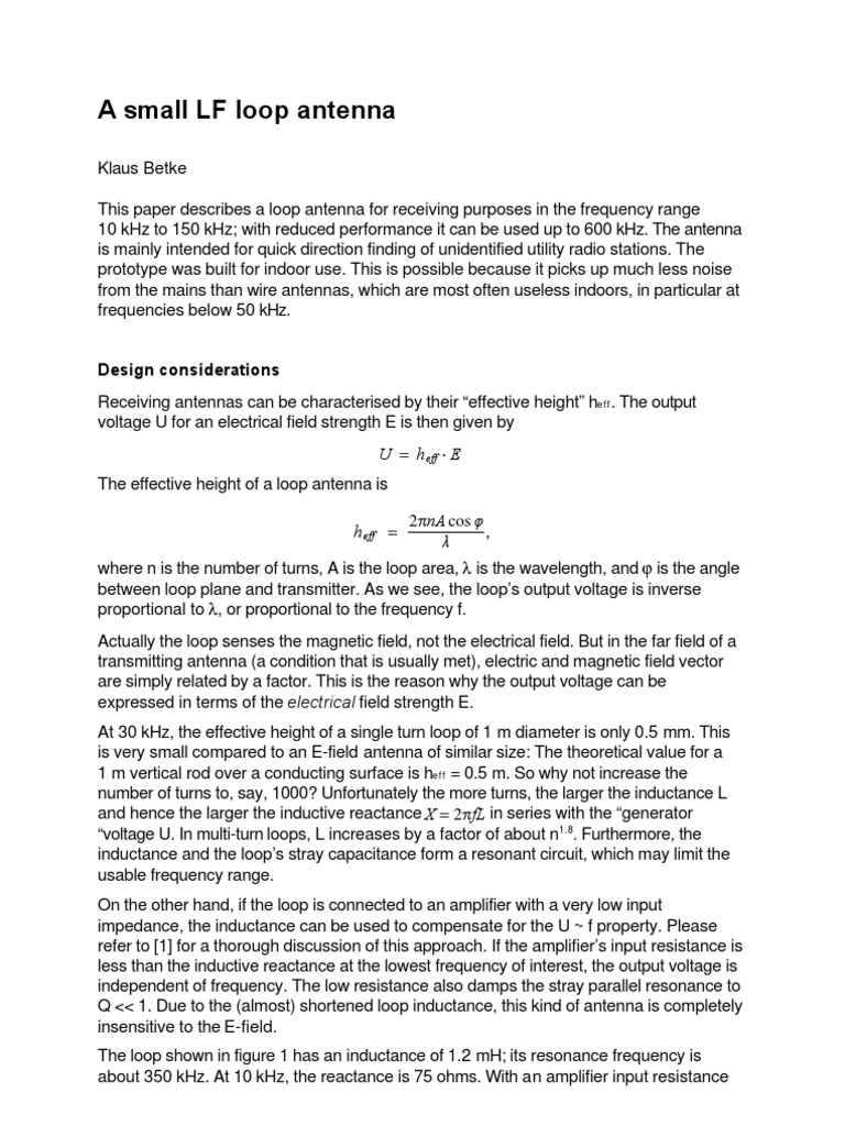 A Small LF Loop Antenna Design, Construction, and Practical Experiences with a Compact Indoor