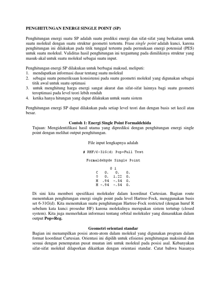 Penghitungan Energi Single Point Molekul | PDF