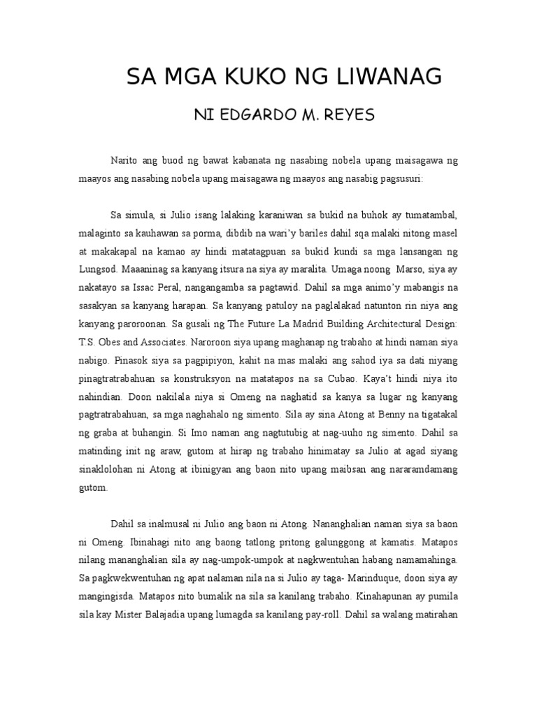 Halimbawa Ng Nobelang Layunin