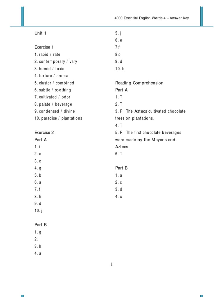 4000 Essential English Words 4 Answer Key Pdf