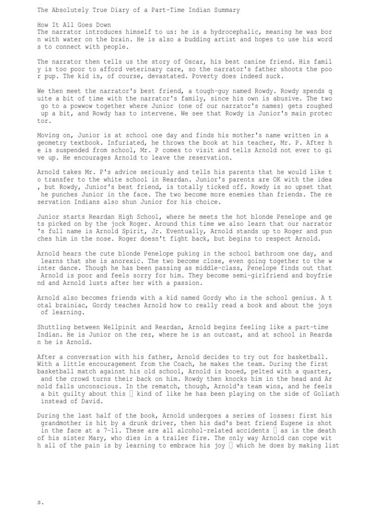 The Absolutely True Diary Of A Part Time Indian Summary