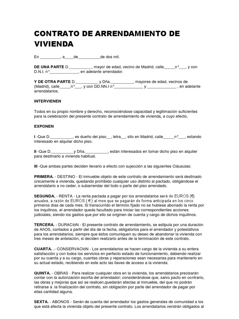 CONTRATO DE ARRENDAMIENTO DE VIVIENDA.docx Alquiler Euro