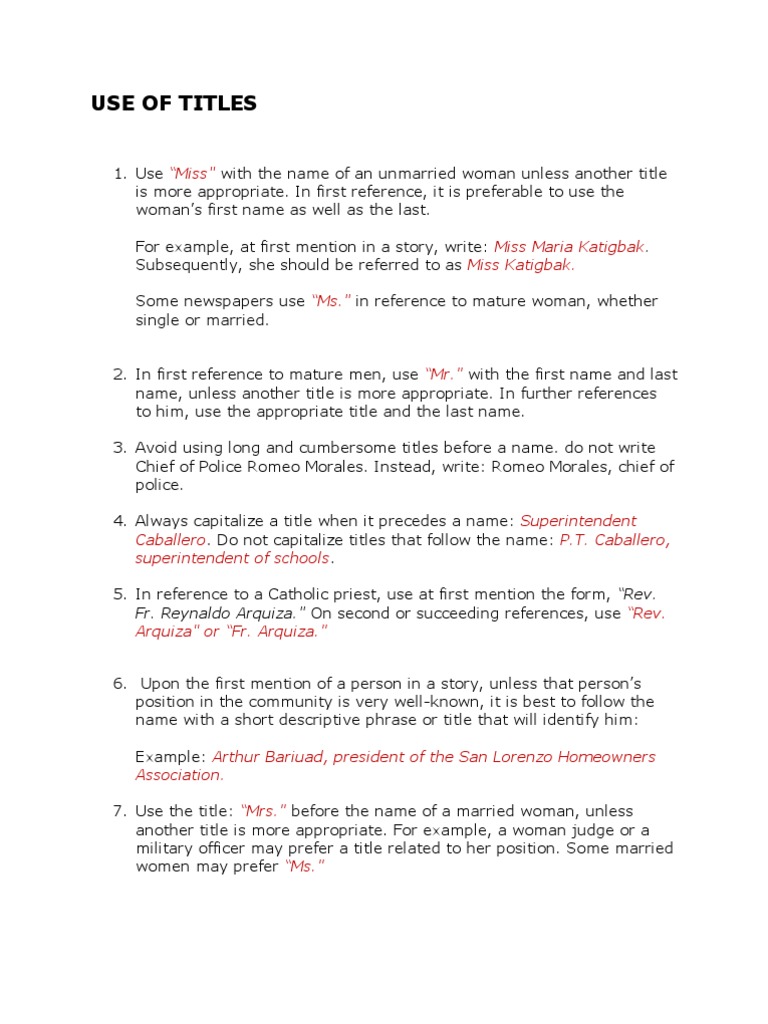 Guidelines for Using Titles Before Names | PDF