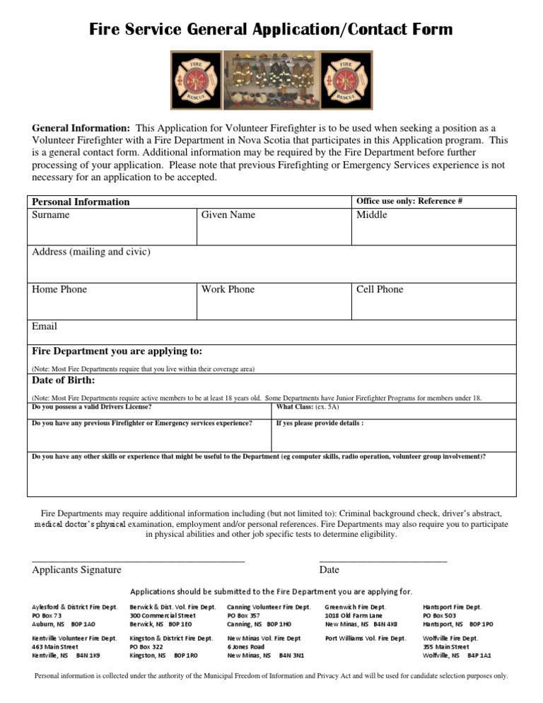 Volunteer Firefighter Application NS | PDF | Firefighter | Volunteering