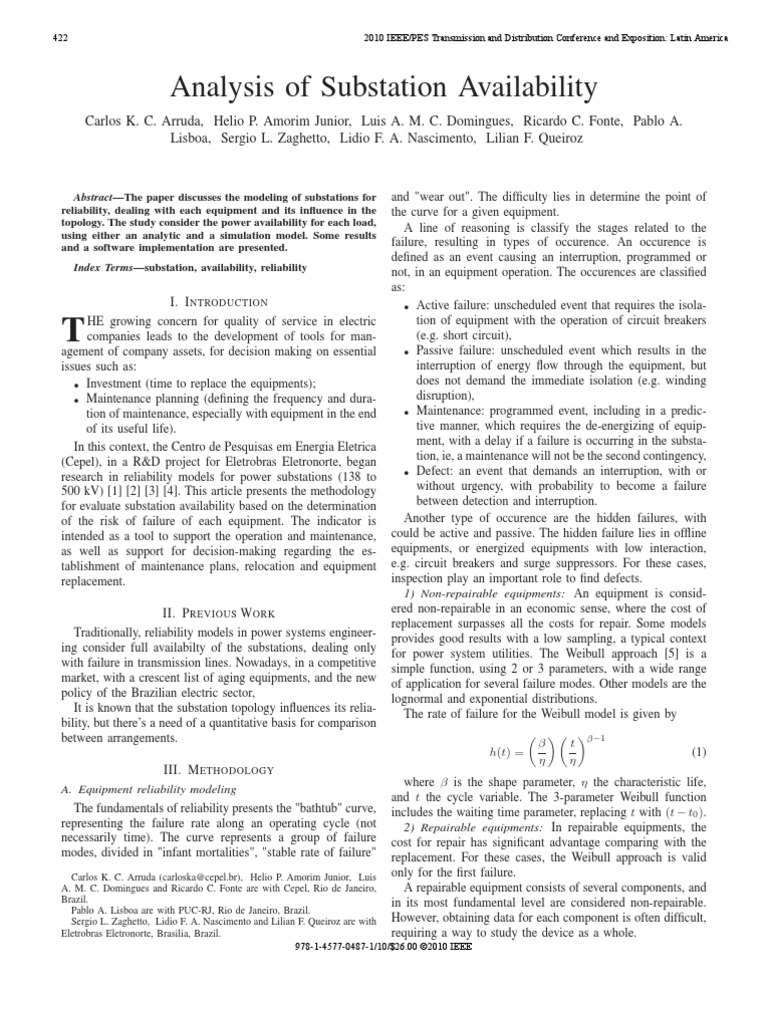 Analysis of Substation Reliability | PDF | Reliability Engineering ...