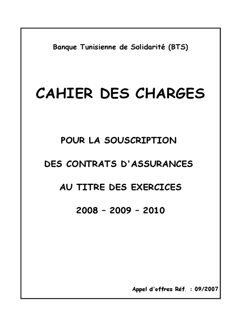 Version Définitive Cahier Des Charges Assurances PDF Appel d'offres Cautionnement