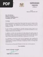 Letter From Syrian Government To The US Speaker of The House John Boehnor