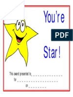 You're A Star!: This Award Presented To - For - On