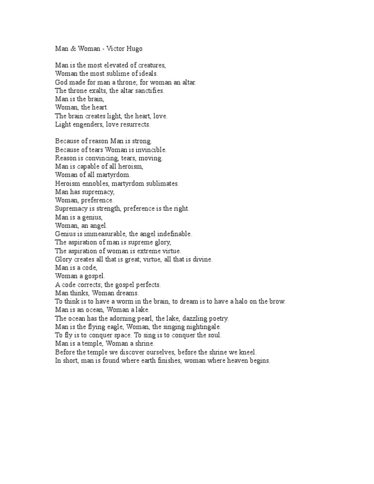 Man and WomanVictor Hugo Mythology Religious Belief And Doctrine