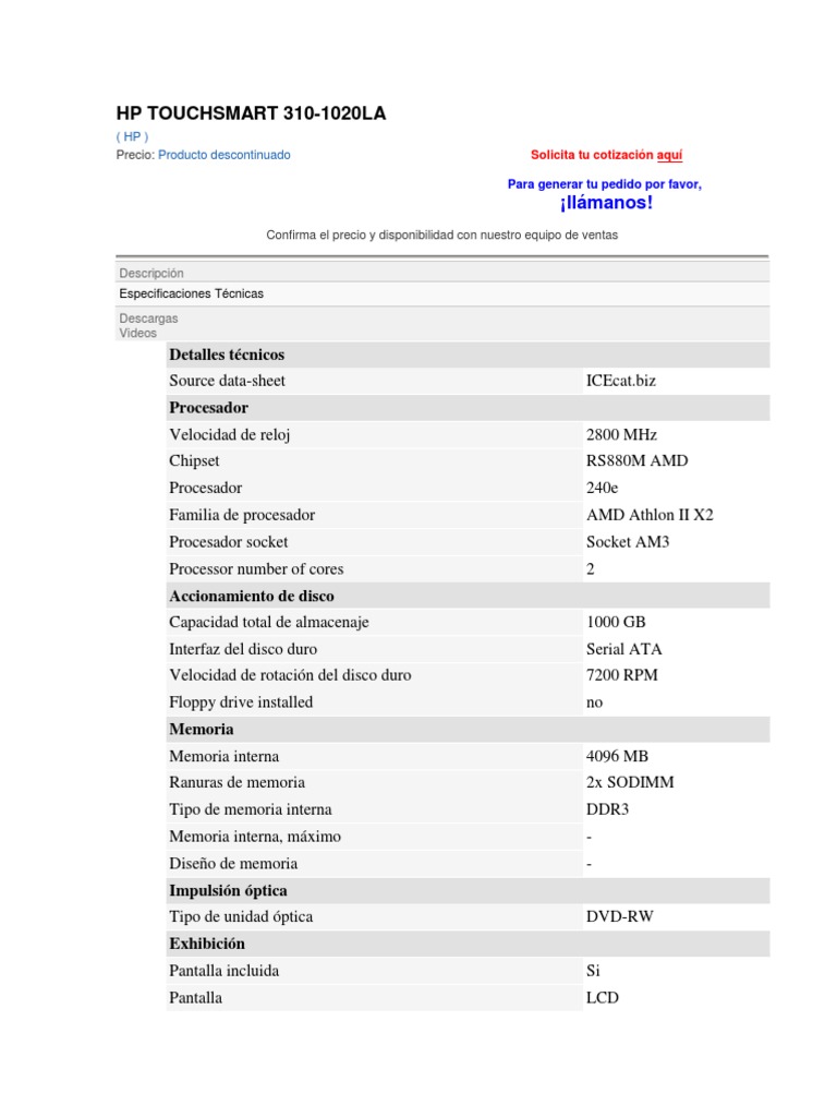 Hp Touchsmart 310 Pdf Usb Microprocesador