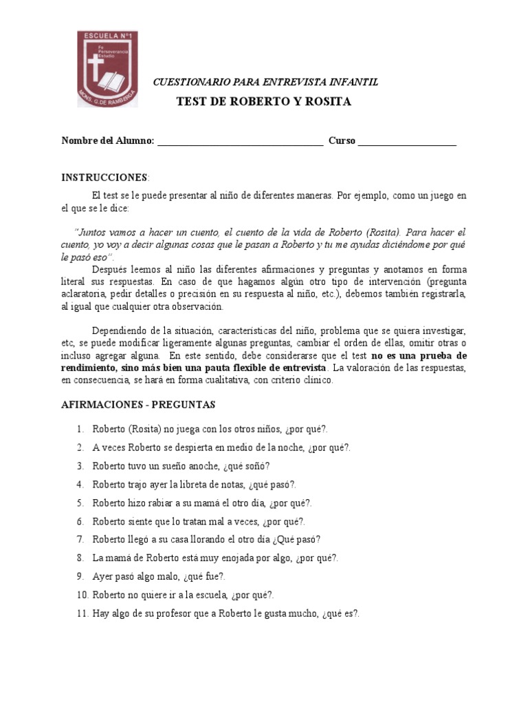 Test de Roberto y Rosita | PDF | Ocio