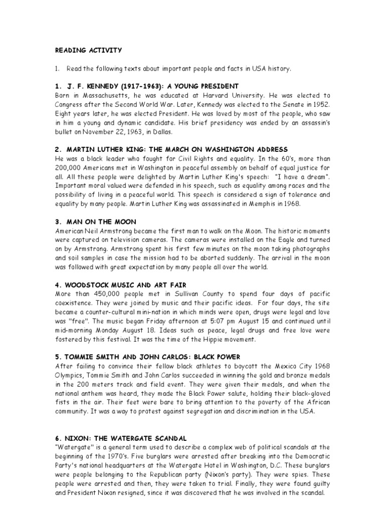 USA After 45 Reading Activity PDF Watergate Scandal United States
