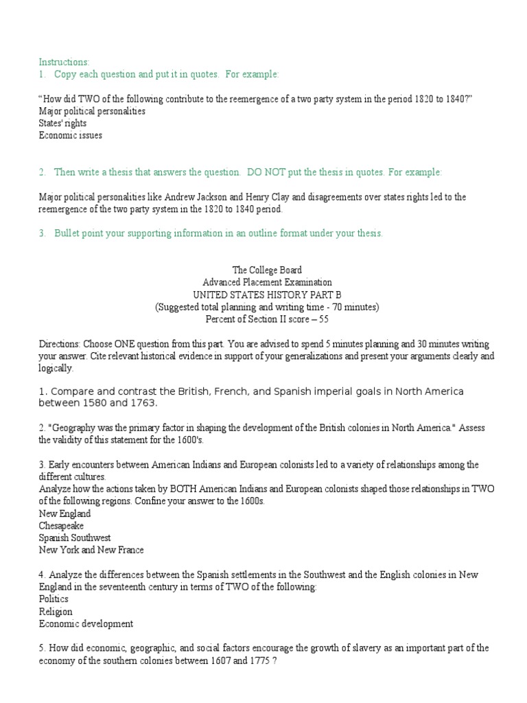 1999 APUSH FRQ Instructions and Topics | PDF | The United States ...
