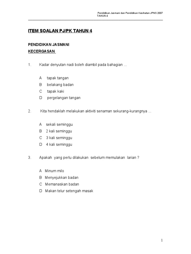 Soalan Pjpk Tahun 4 Pdf