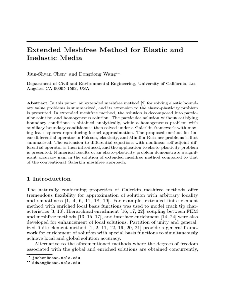 Extended Meshfree Method for Elasticity | PDF | Numerical Analysis ...
