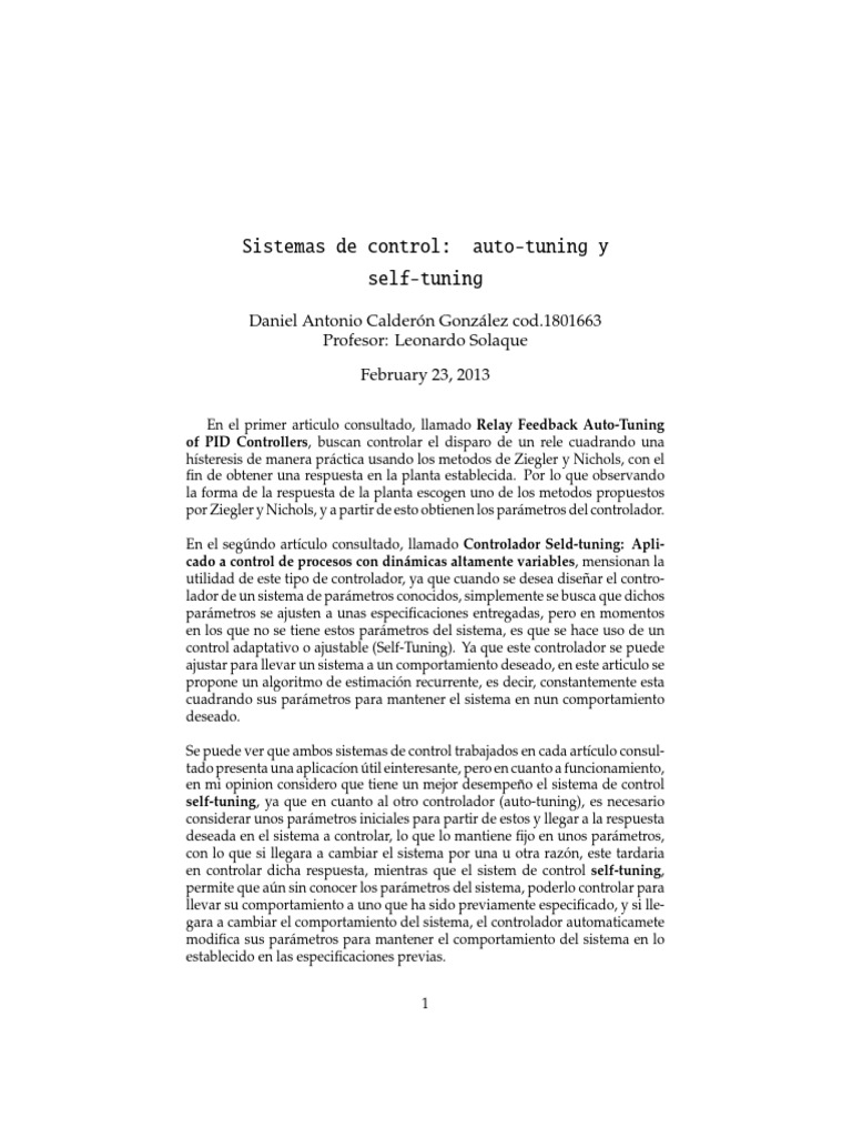Controladores Self-Tuning en Sistemas | PDF