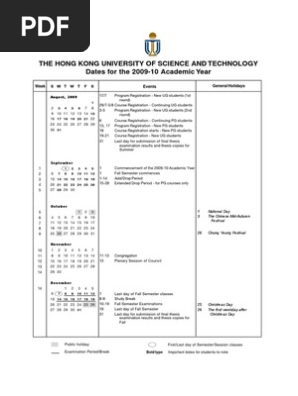 HKUST 2009-10 Academic Calendar | PDF | Academic Term | Thesis
