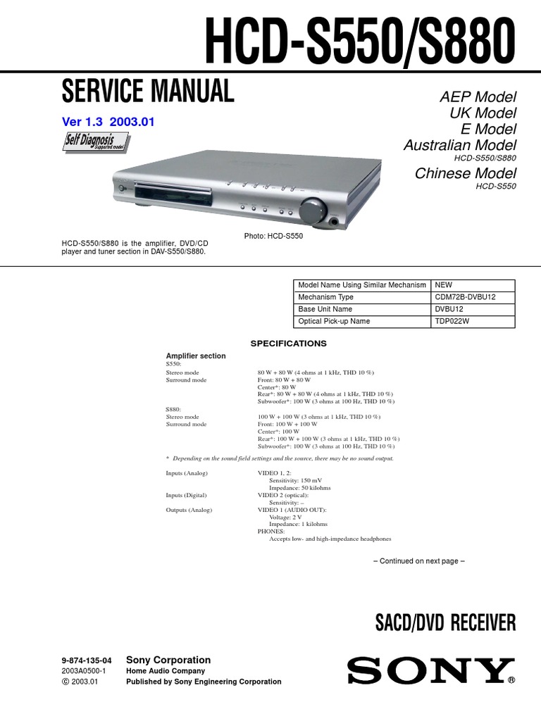 Sony Hcd-s550, s880 | PDF | Compact Disc | Video