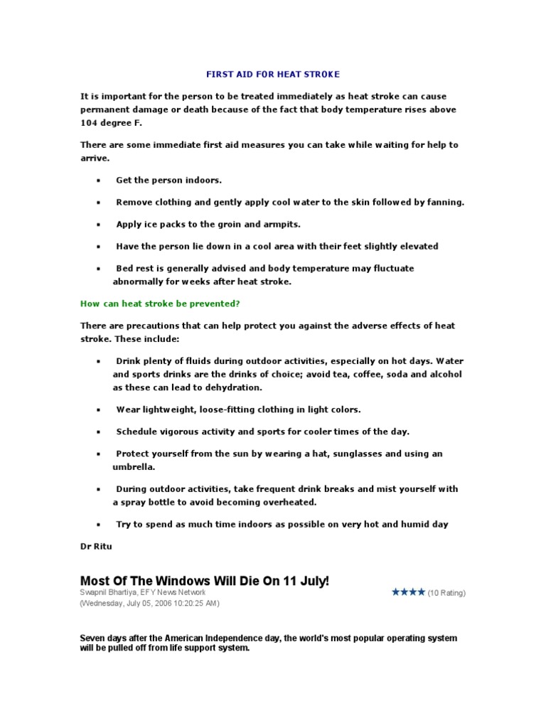 First Aid For Heat Stroke PDF Windows Xp Windows Vista