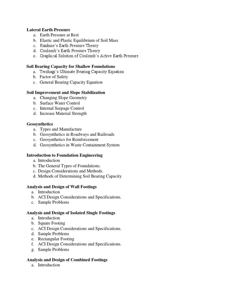 Syllabus in Geotechnical Engineering | PDF | Geotechnical Engineering ...