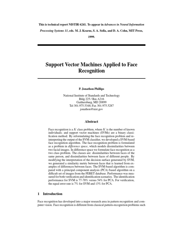 SVM for Face Recognition Techniques | PDF | Computers | Technology ...
