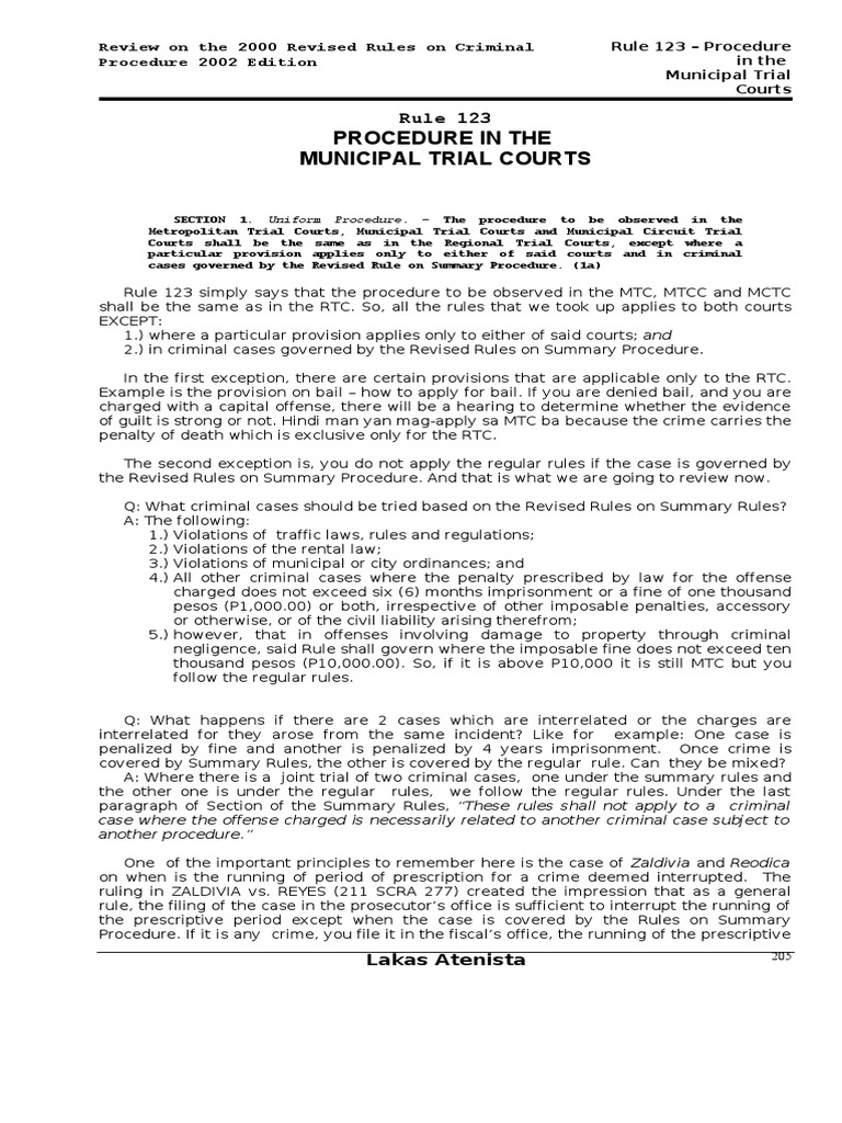 Rule 123: MTC Criminal Procedure Overview | PDF | Statute Of ...