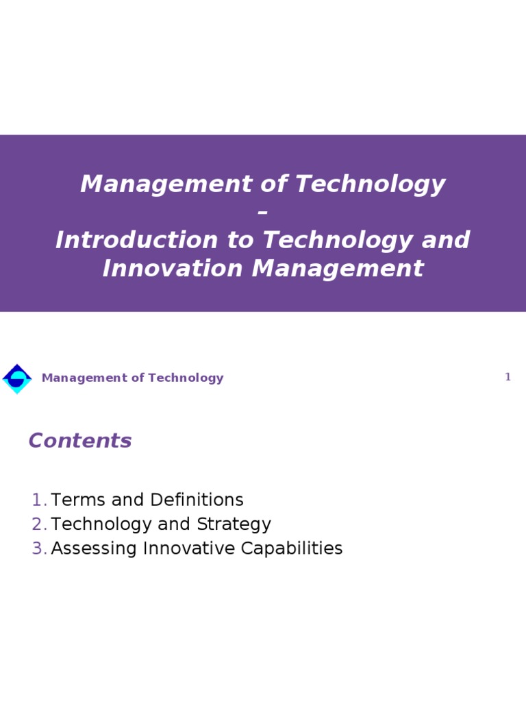 Management of Technology - Introduction To Technology and Innovation ...