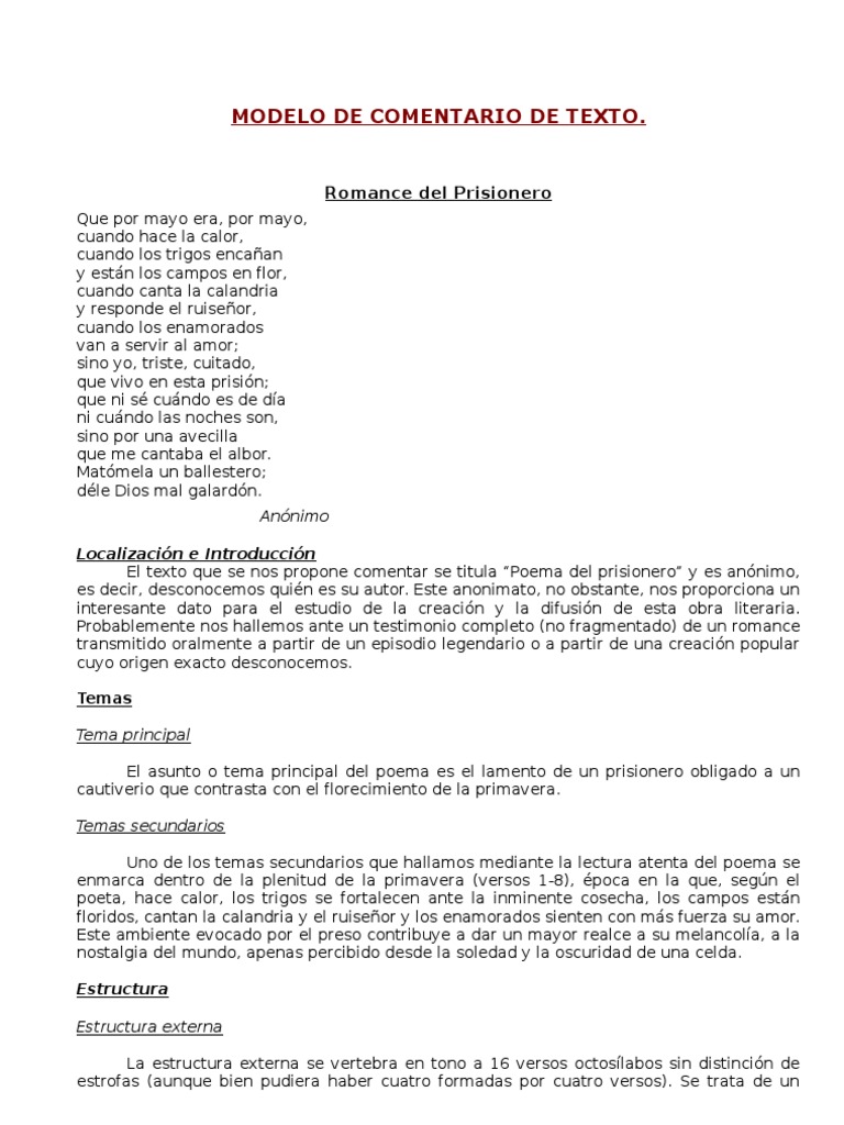 MODELO COMENTARIO de texto literario