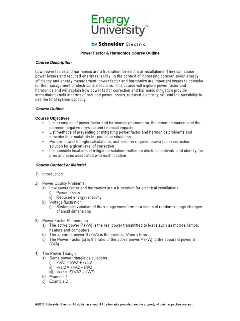 Power Factor and Harmonics Outline | PDF | Ac Power | Electrical ...