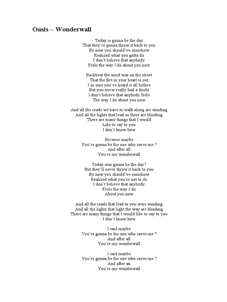 Oasis - Wonderwall Lyrics | PDF