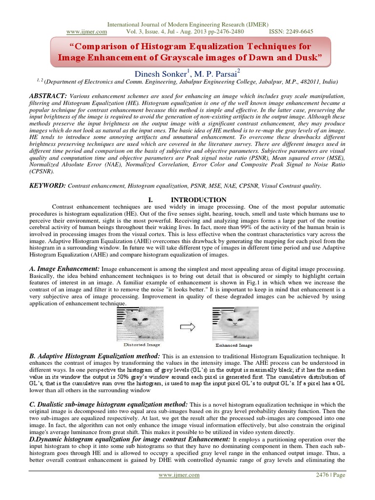 Comparison of Histogram Equalization Techniques For Image Enhancement ...